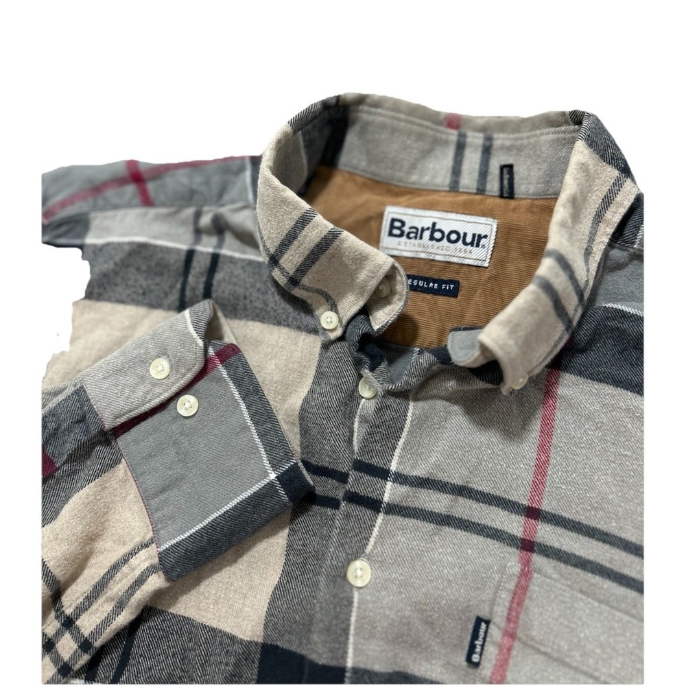Men's Barbour Shirt Tartan Gray England Classic Size M - Small Spot